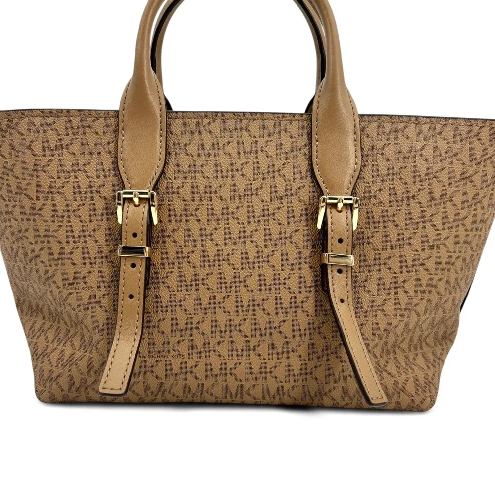 NEW MICHAEL Michael Kors Moore‎ Medium Signature Logo Leather Satchel in Husk